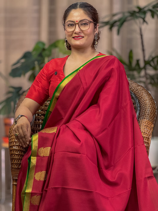 Red Mysore Crepe Silk Saree