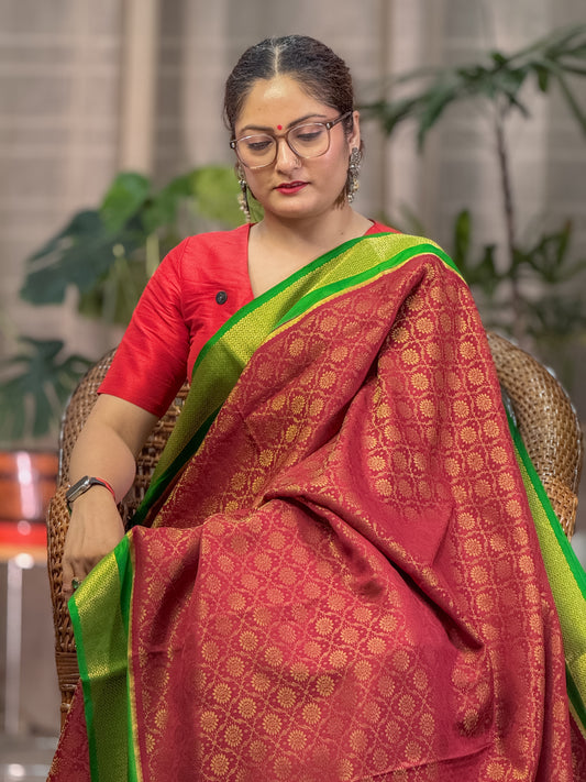 Red Mysore Crepe Silk Saree