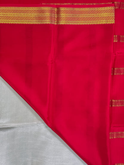 White Red Mysore Crepe Silk Saree