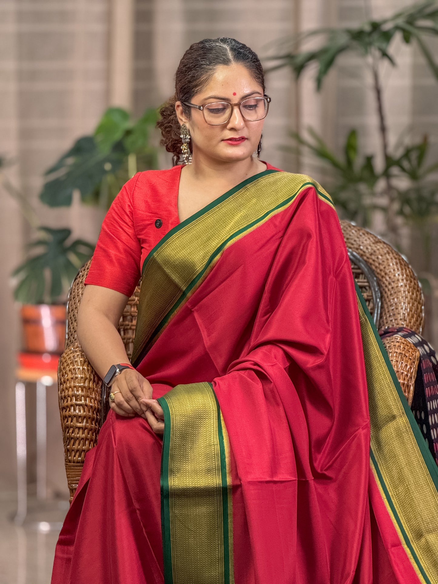 Red Mysore Crepe Silk Saree