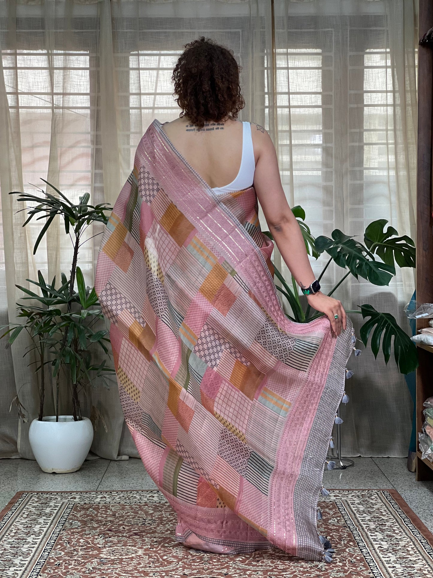 Soft Pink Printed Organza Silk Saree