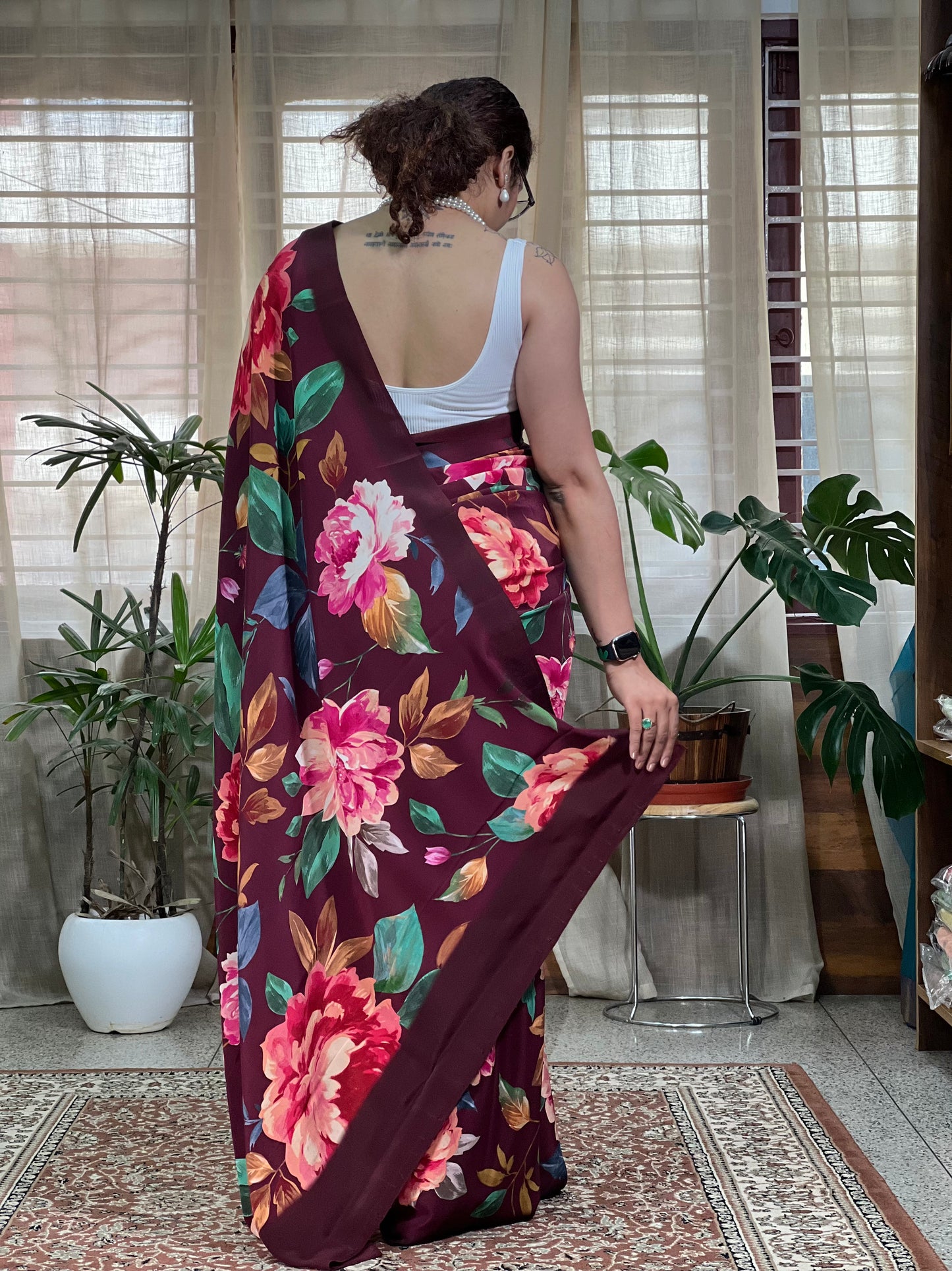 Midnight Magenta Printed Crepe Silk Saree