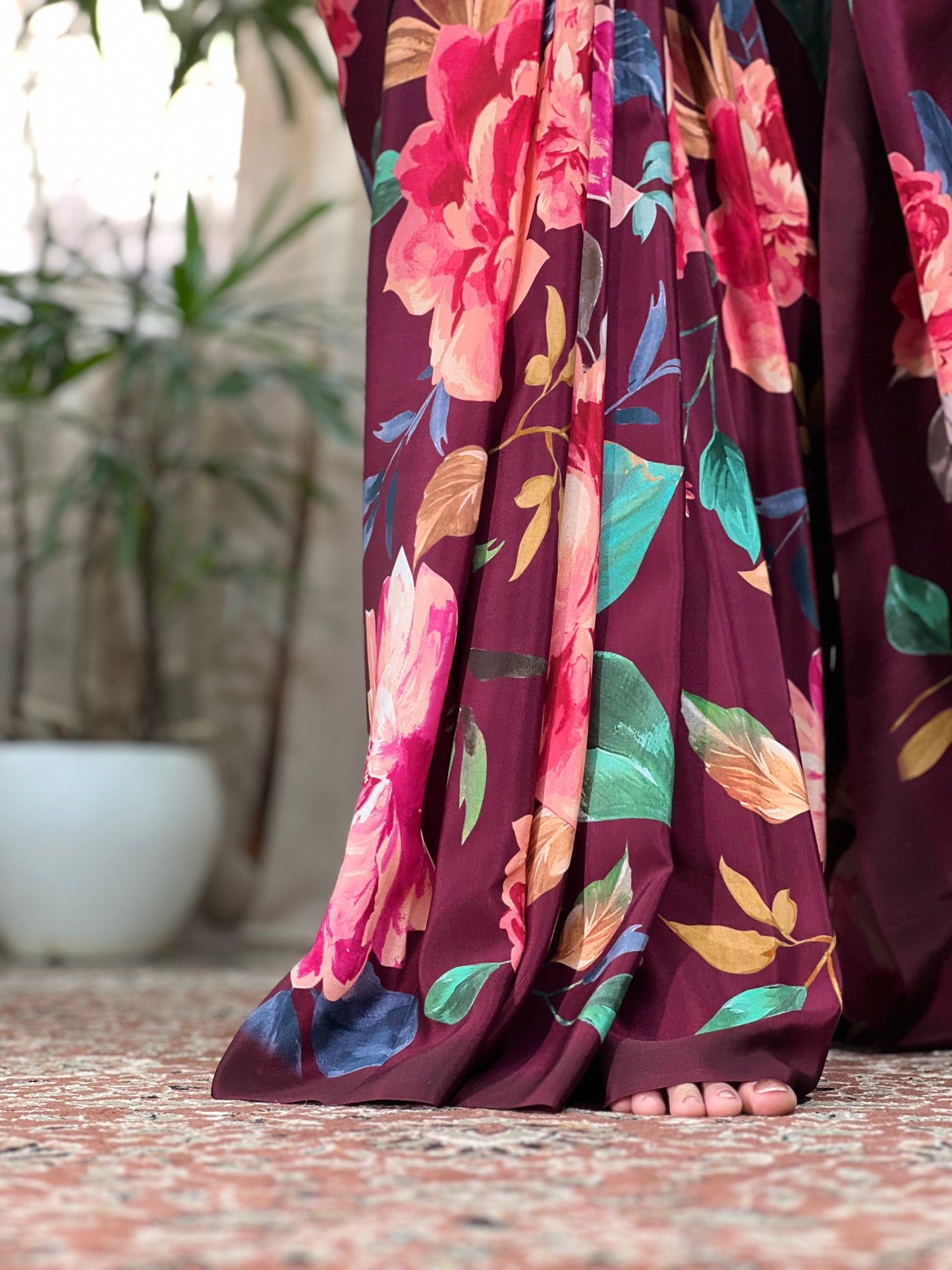 Midnight Magenta Printed Crepe Silk Saree