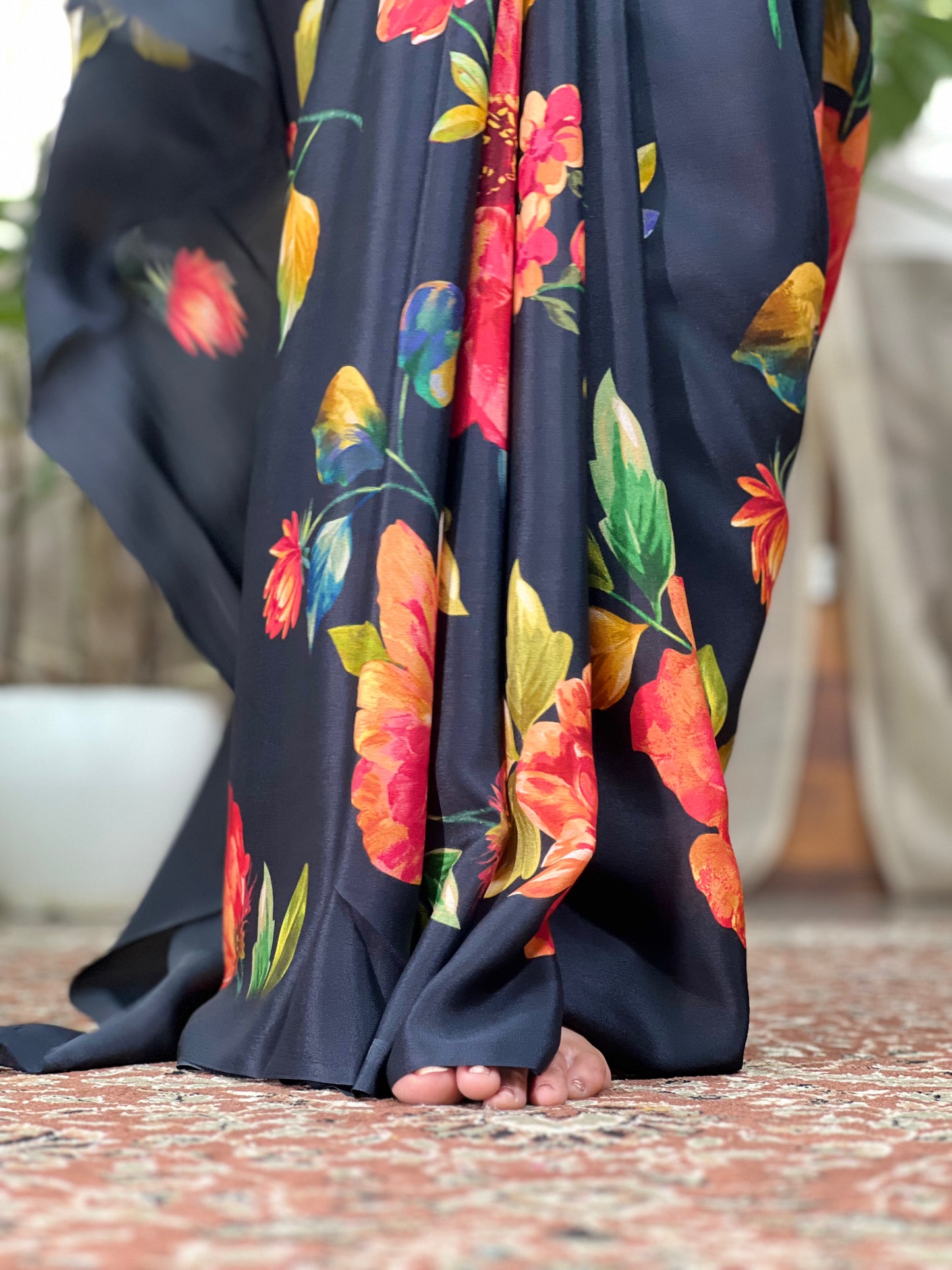 Black Printed Crepe Silk Saree