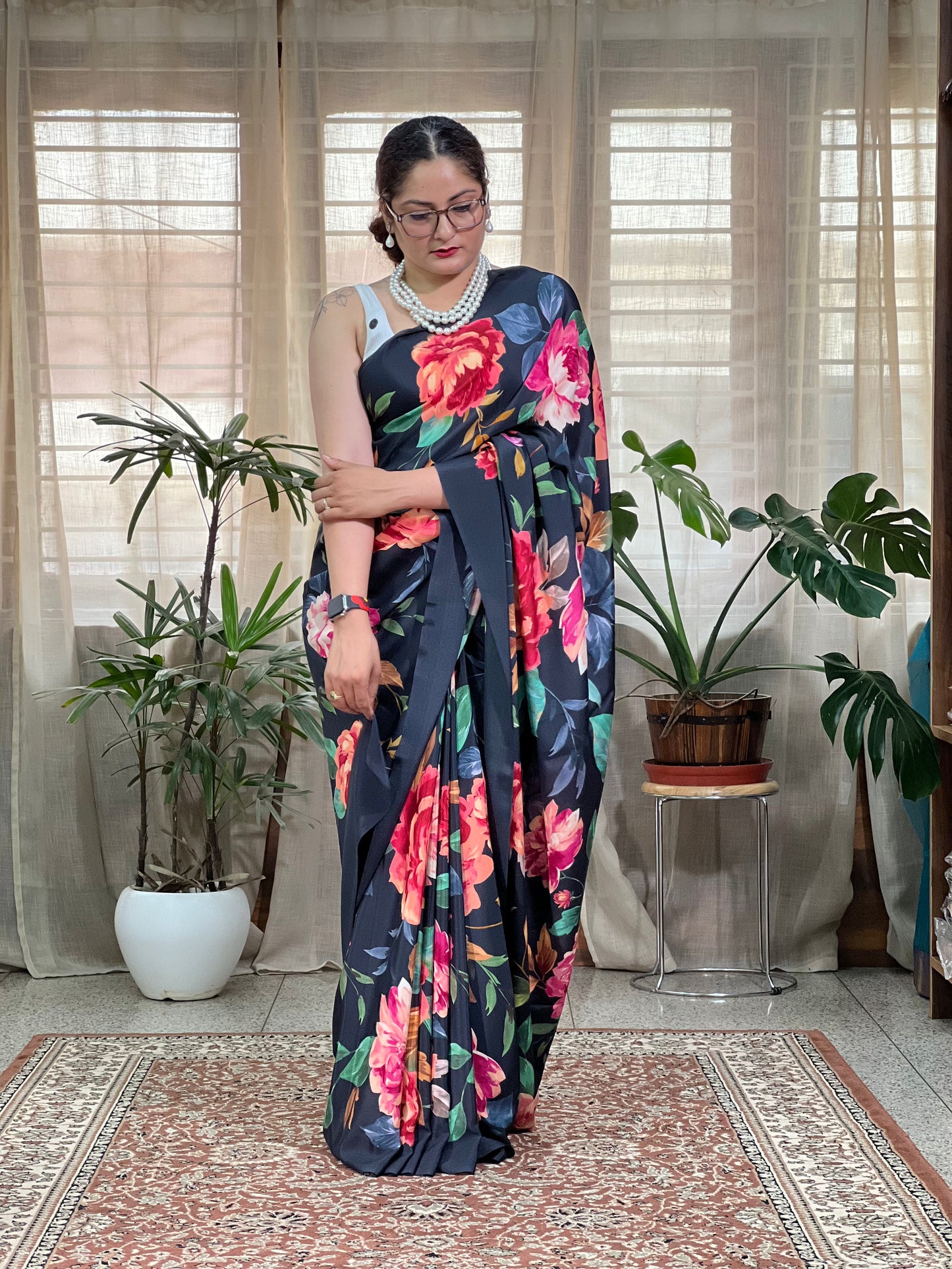 Black Printed Crepe Silk Saree