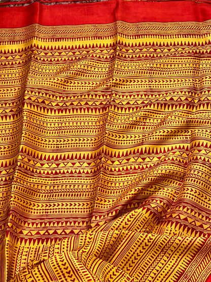 Yellow Printed Silk Saree