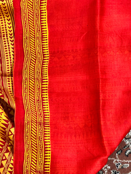 Yellow Printed Silk Saree