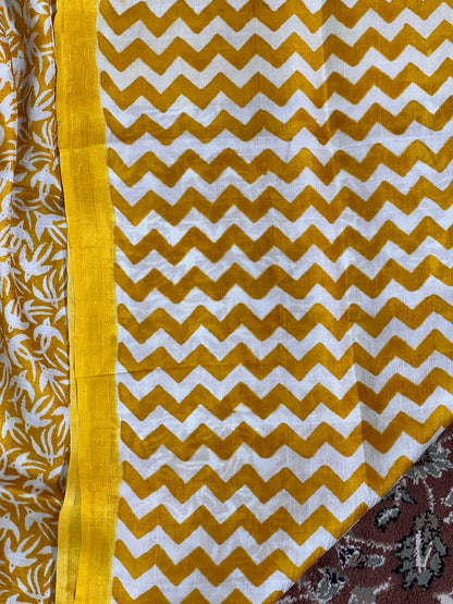 White Yellow Printed Silk Saree