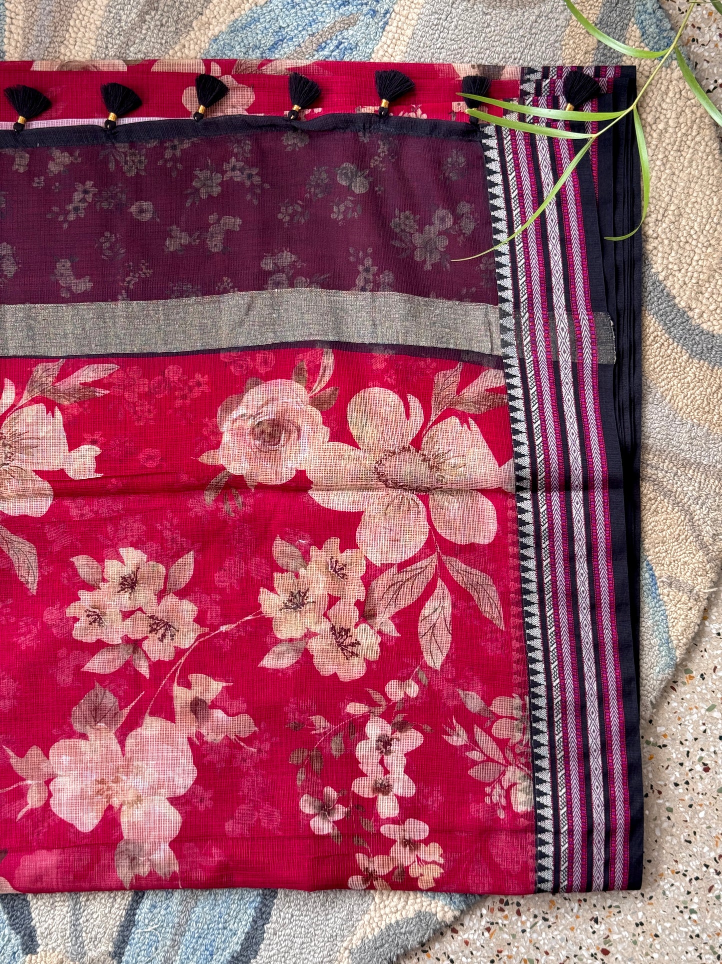 Magenta Printed Silk Cotton Kota Saree