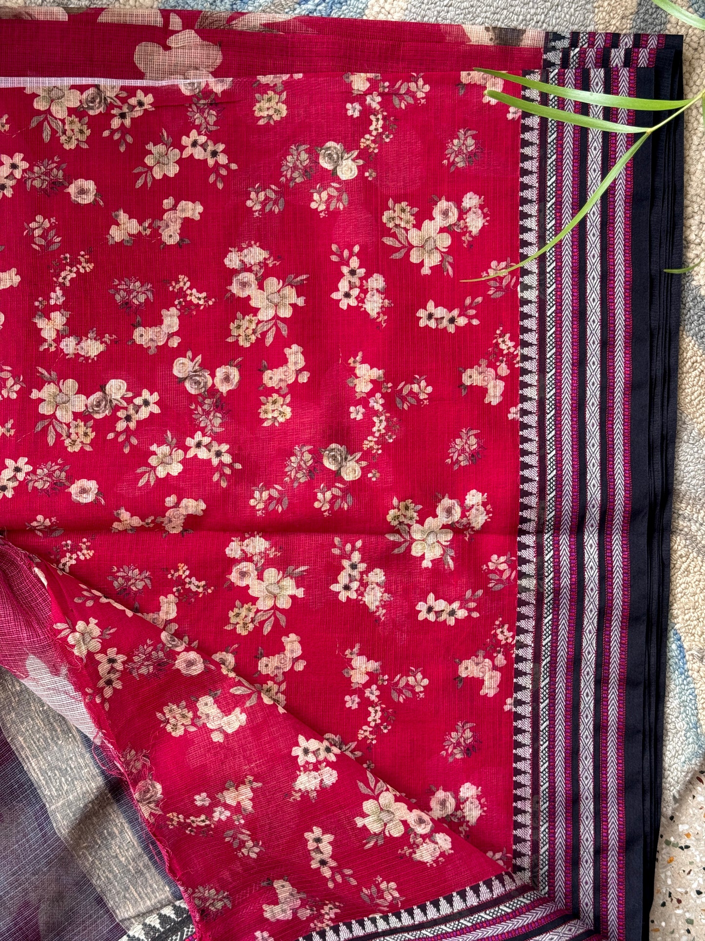 Magenta Printed Silk Cotton Kota Saree