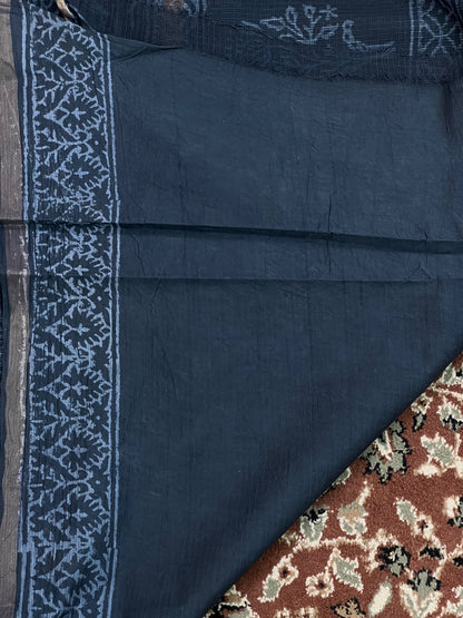 Black Handblock Printed Kota Doria Saree