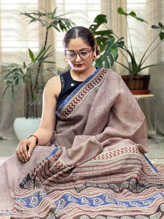 Multicolour Handblock Printed Kota Saree