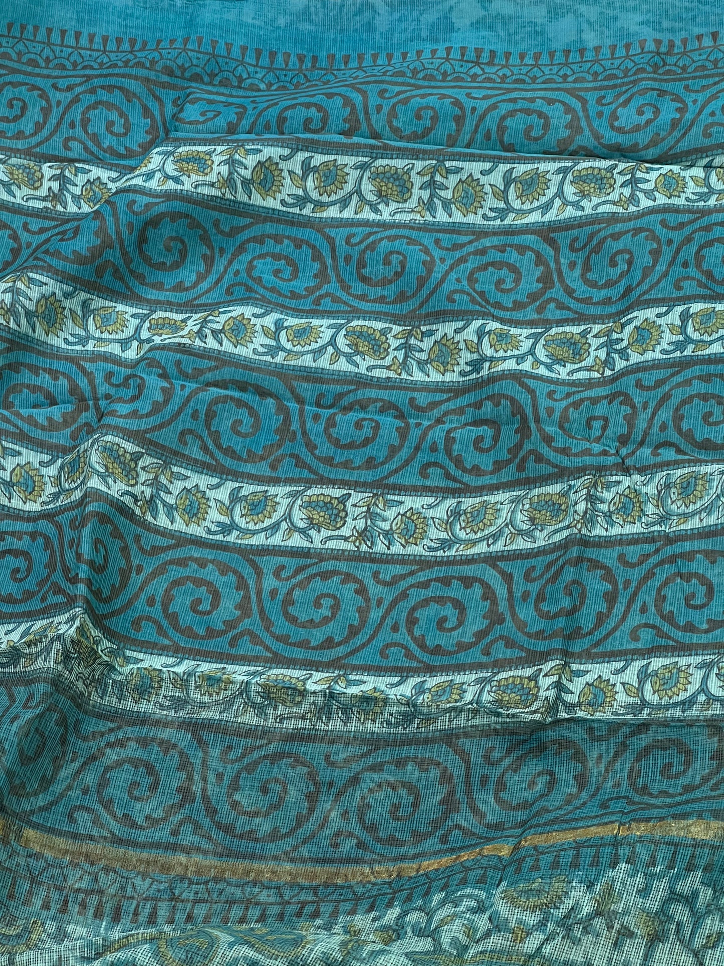 Green Handblock Printed Kota Doria Saree