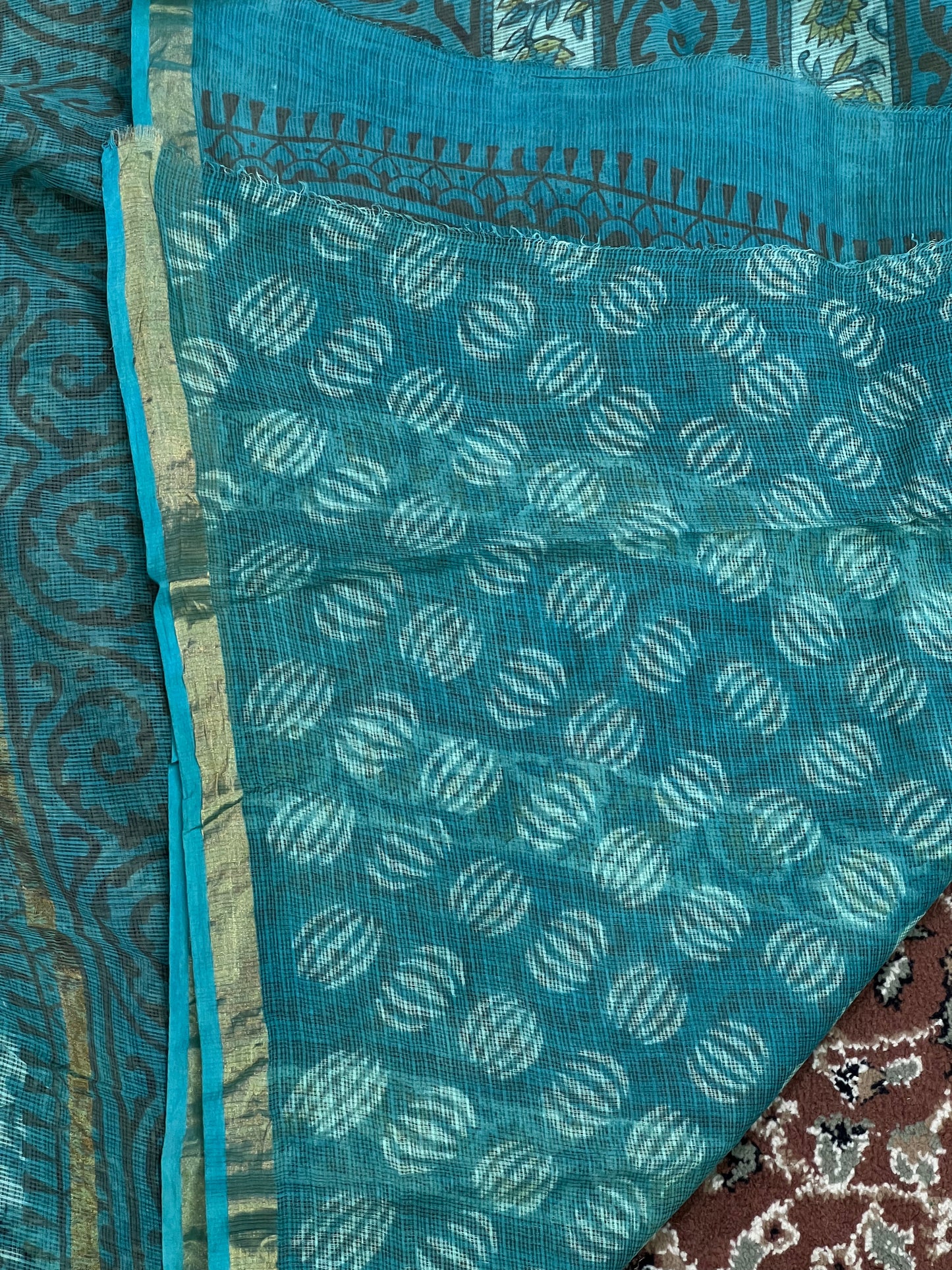 Green Handblock Printed Kota Doria Saree