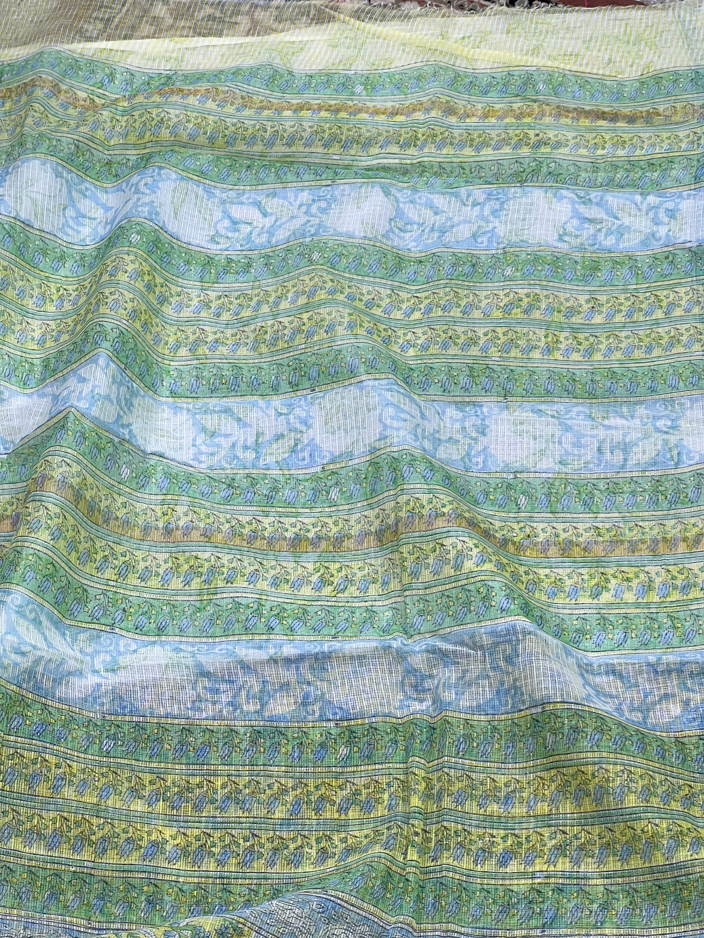 Yellow Handblock Printed Kota Doria Saree