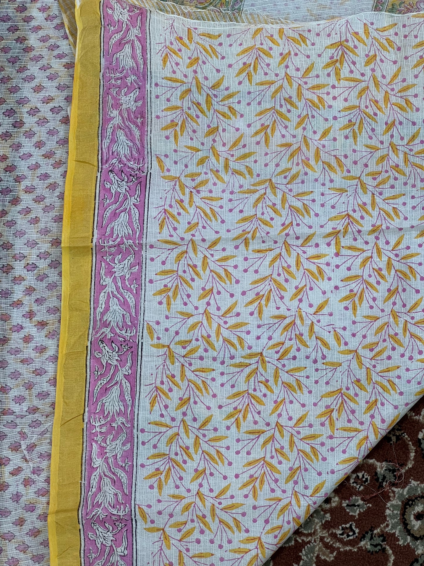 Yellow Handblock Printed Kota Saree