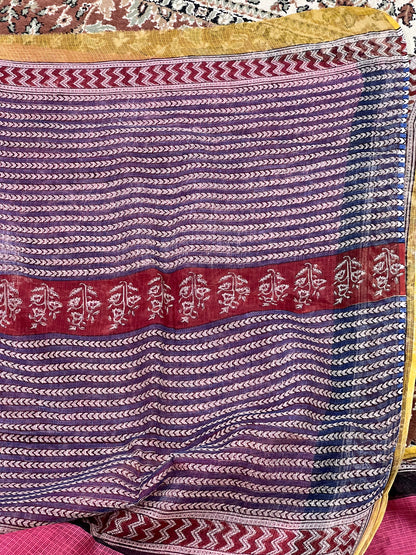 Pink Handblock Printed Kota Doria Saree