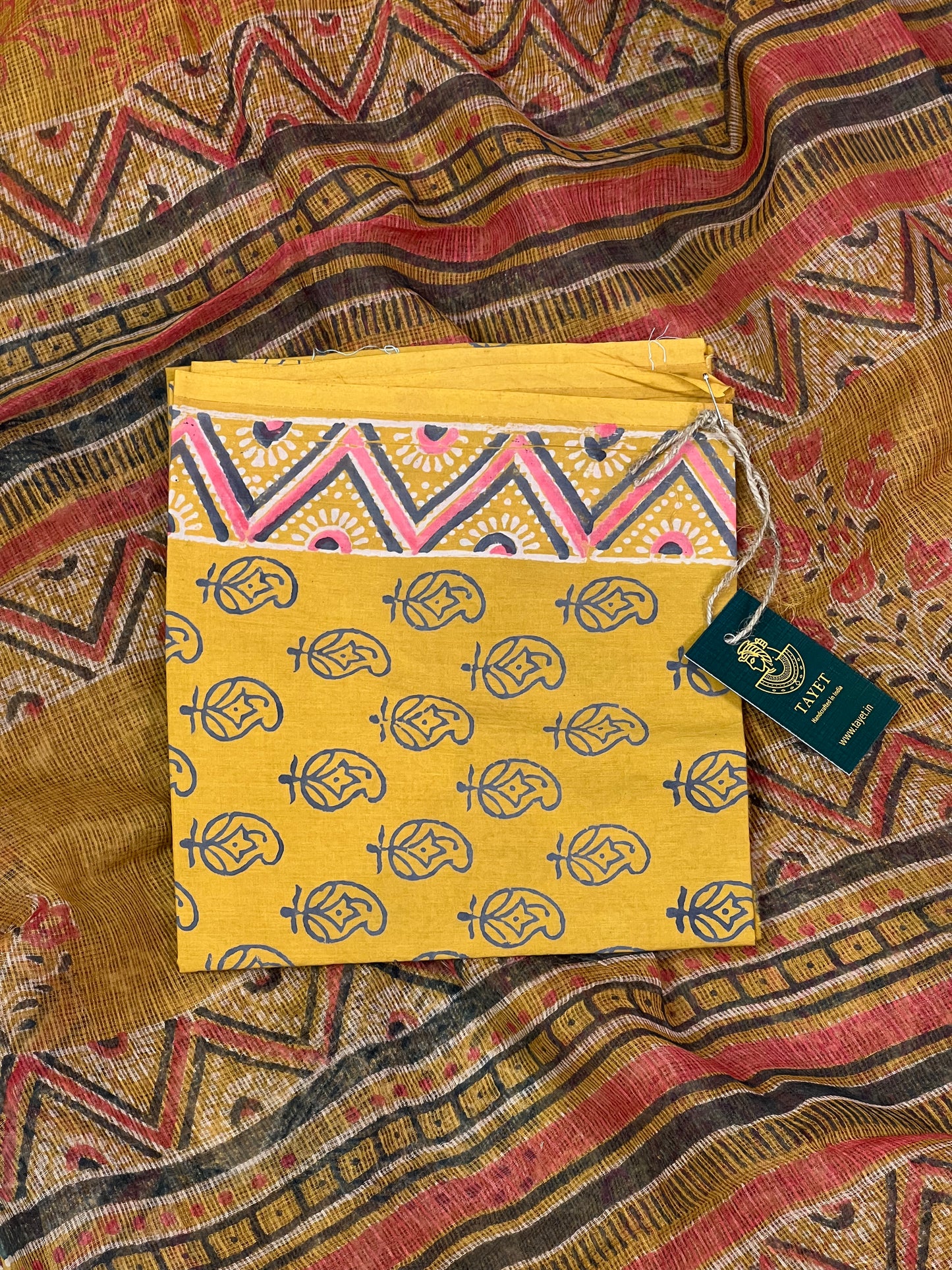 Yellow Printed Kota Doria Saree