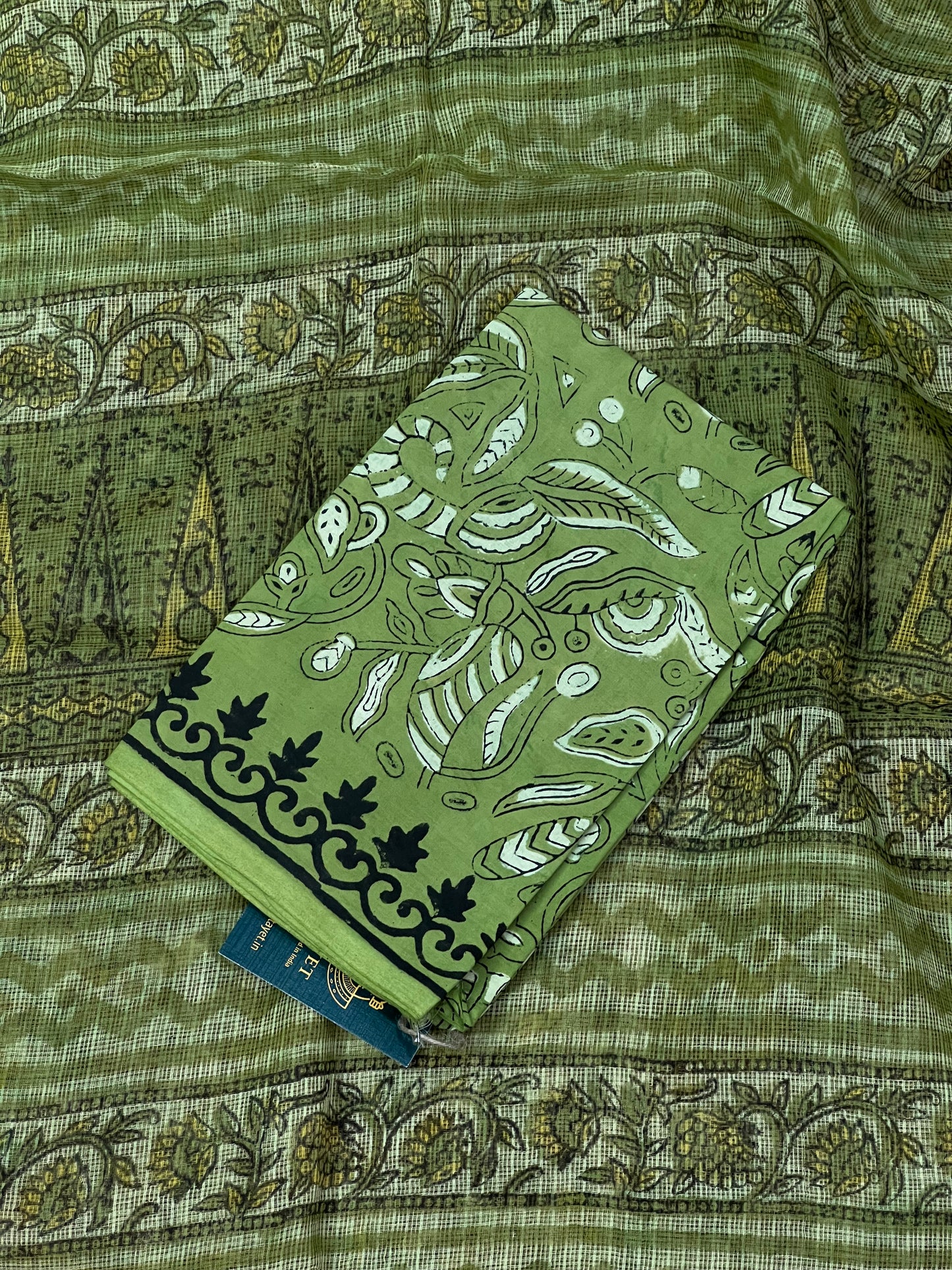 Green Printed Kota Doria Saree