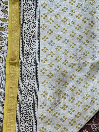 Beige Printed Cotton Silk Saree