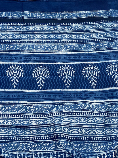 Indigo Printed Cotton Silk Saree