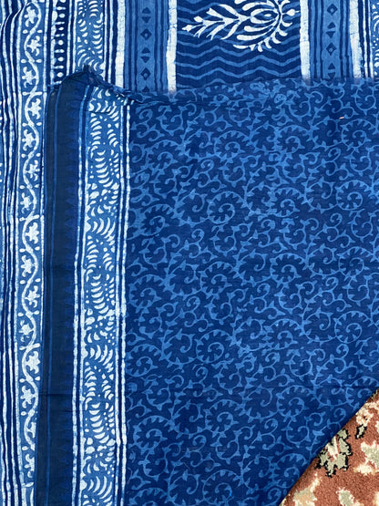 Indigo Printed Cotton Silk Saree