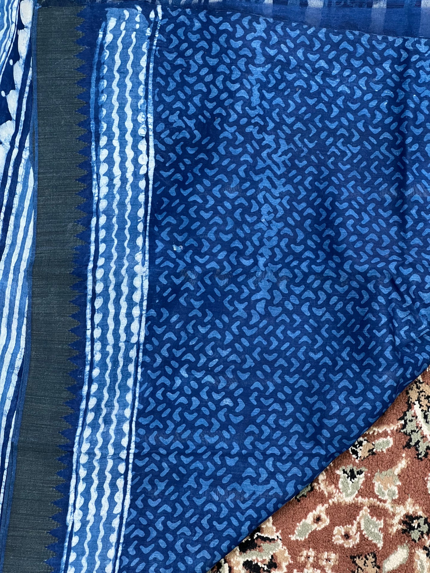 Indigo Printed Cotton Silk Saree