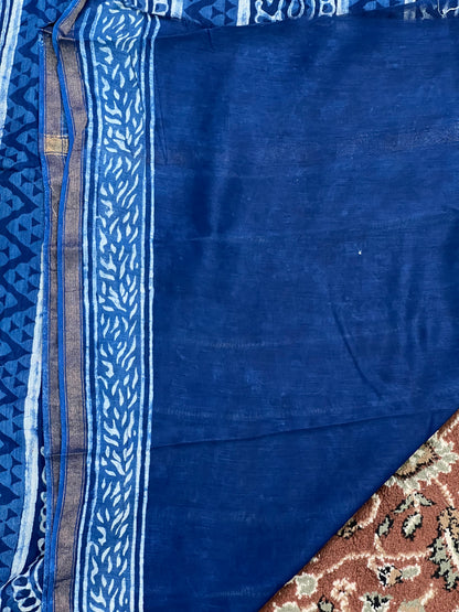 Indigo Printed Cotton Silk Saree