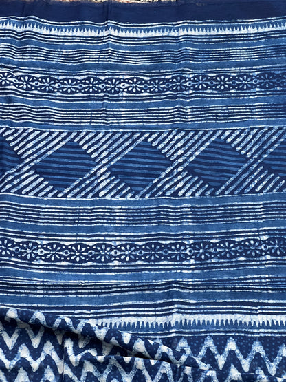 Indigo Printed Cotton Silk Saree