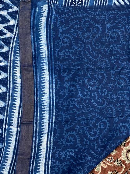 Indigo Printed Cotton Silk Saree