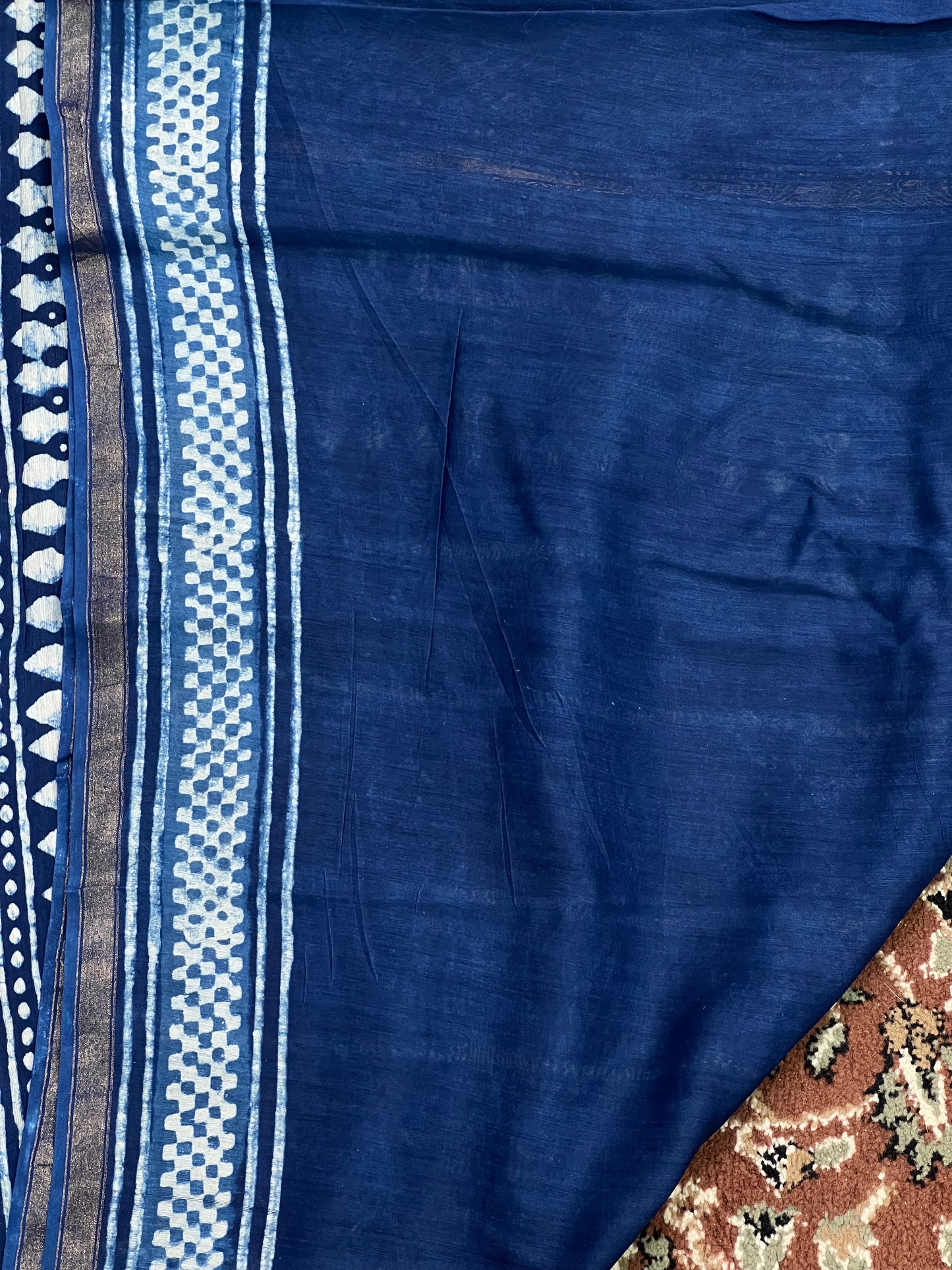 Indigo Printed Cotton Silk Saree