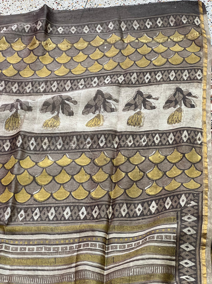 Beige Printed Cotton Silk Saree