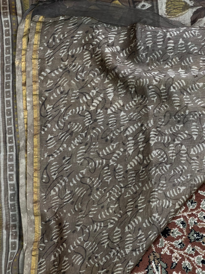 Beige Printed Cotton Silk Saree