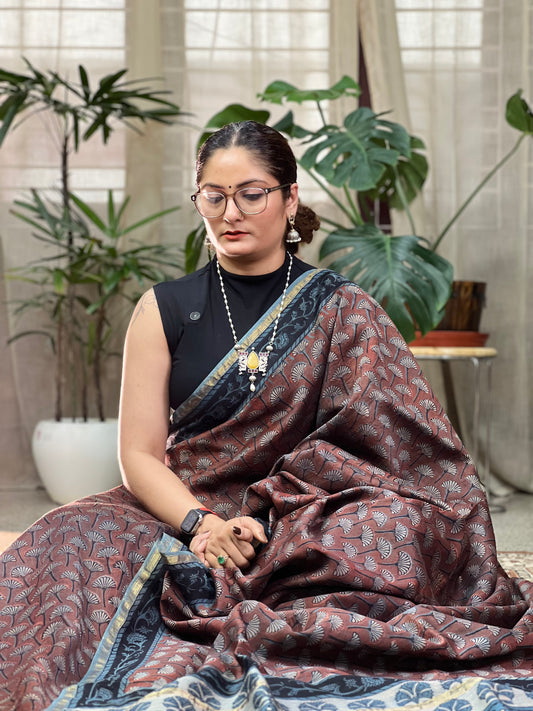 Maroon Printed Cotton Silk Saree