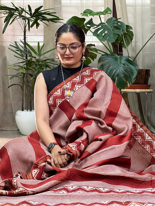 Maroon Printed Cotton Silk Saree