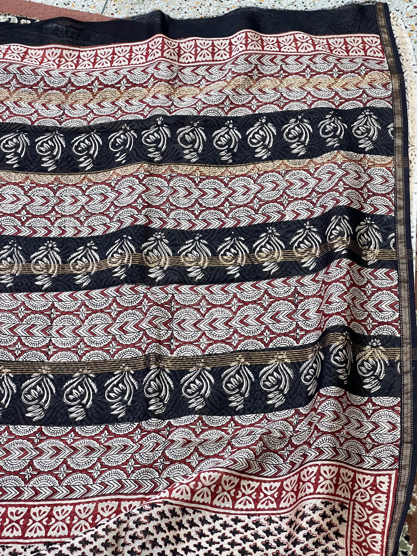 Beige Printed Cotton Silk Saree