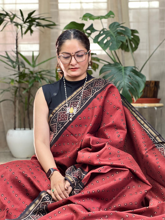 Red Printed Cotton Silk Saree