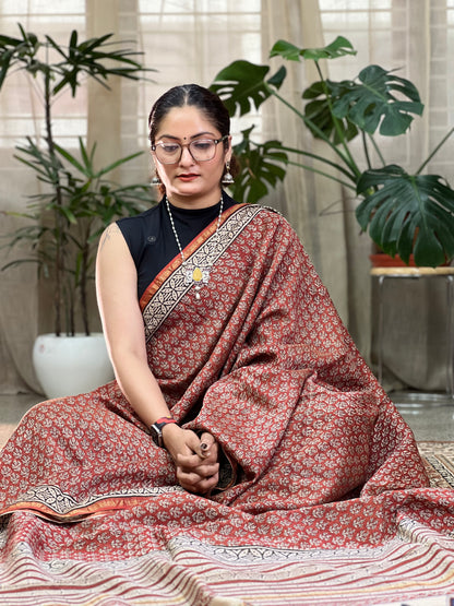 Maroon Printed Cotton Silk Saree