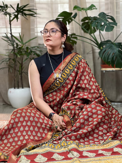 Red Printed Cotton Silk Saree