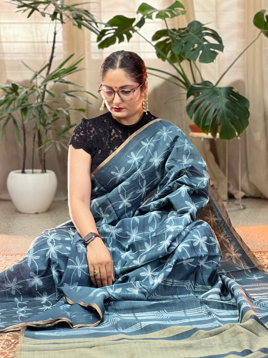 Grey Shibori Silk Cotton Saree