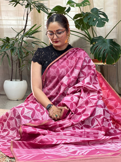 Pink Shibori Silk Cotton Saree