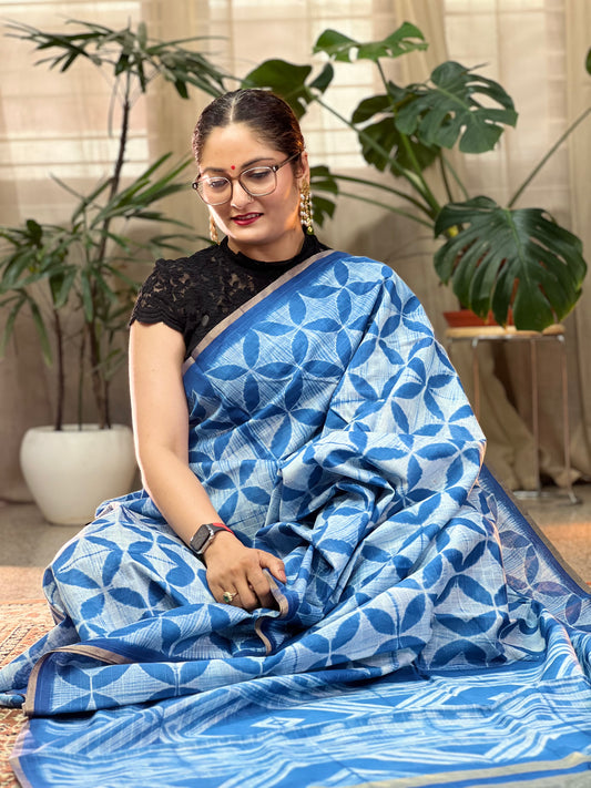 Blue Shibori Silk Cotton Saree