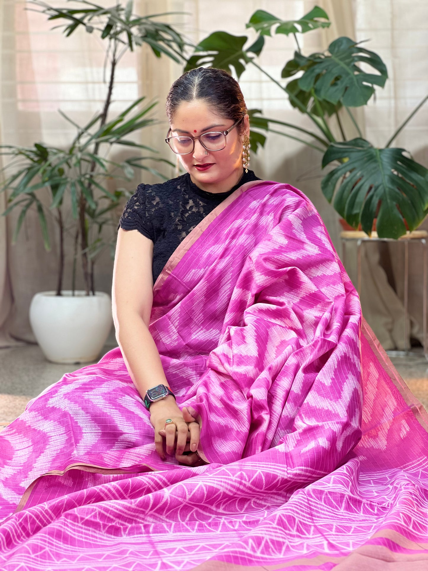 Pink Shibori Silk Cotton Saree