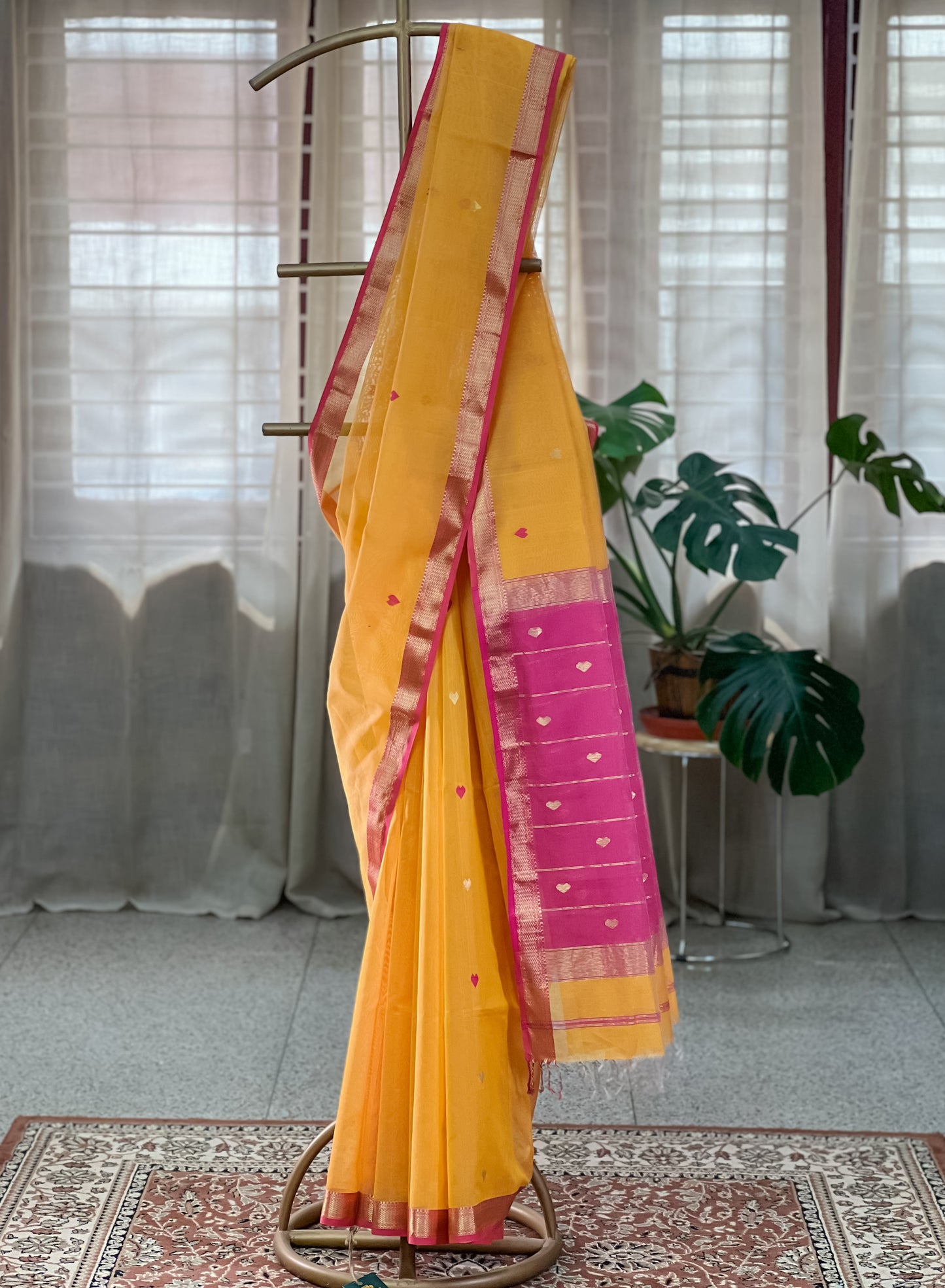 Yellow Maheshwari Silk Cotton Saree