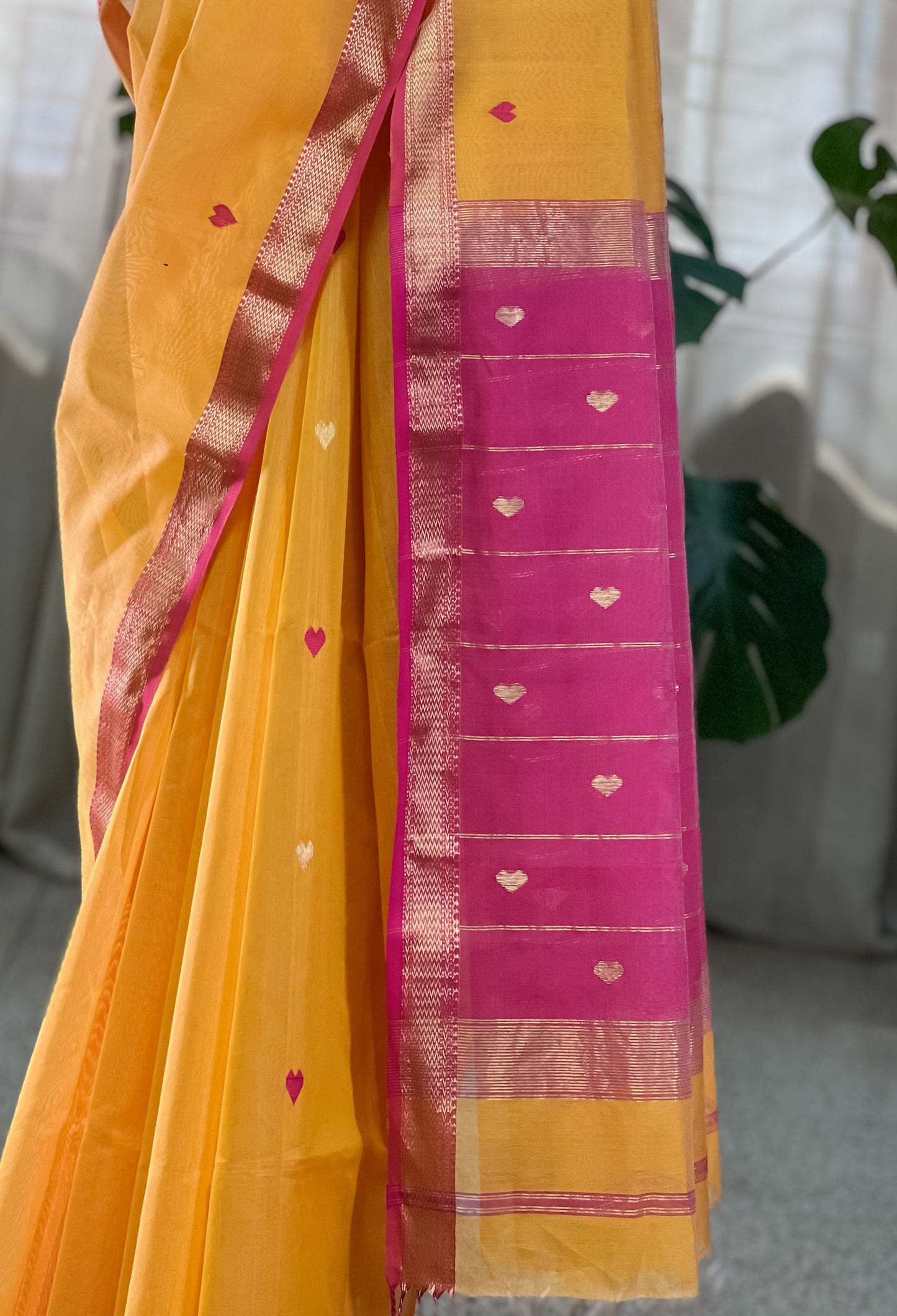 Yellow Maheshwari Silk Cotton Saree