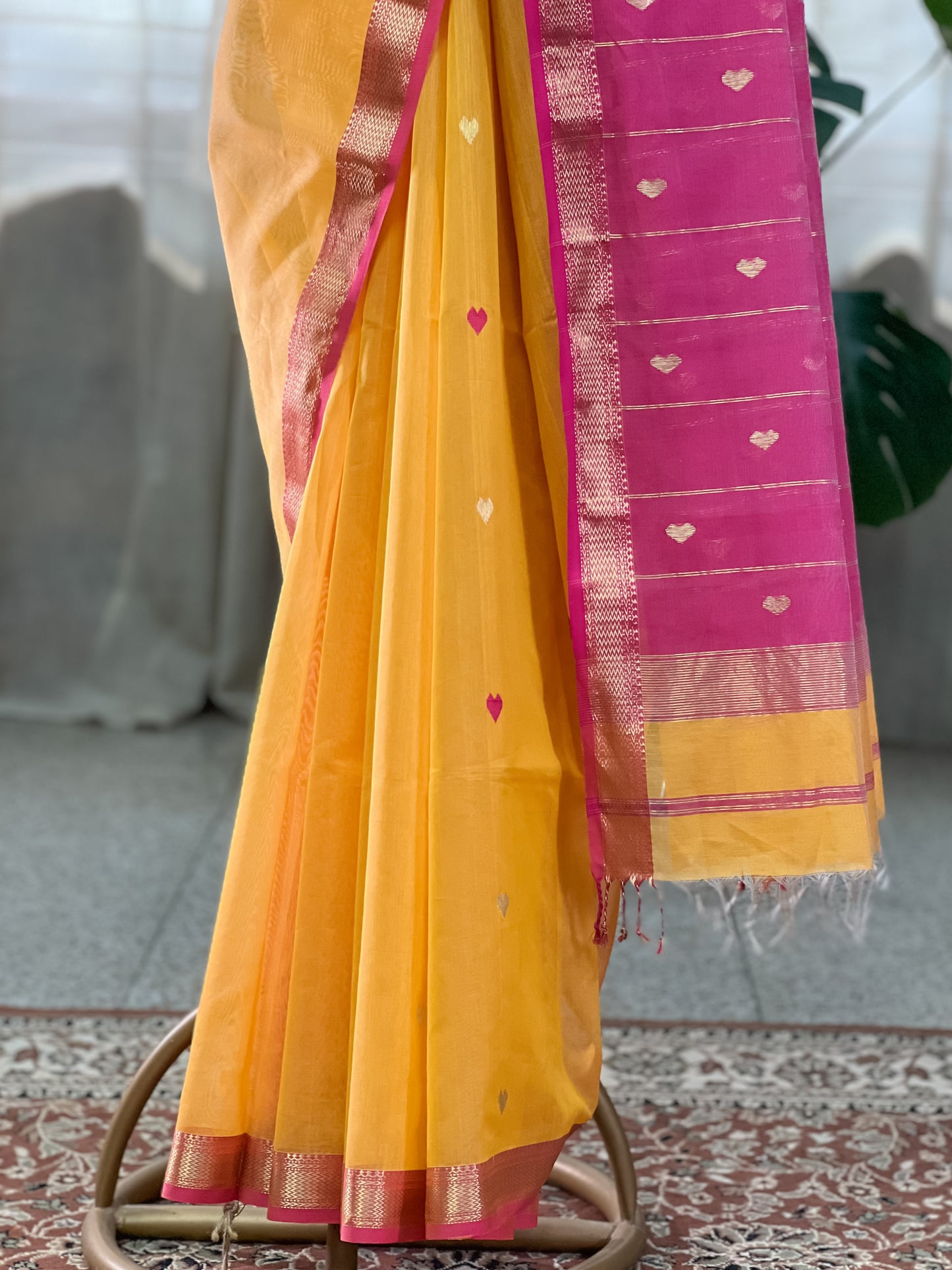 Yellow Maheshwari Silk Cotton Saree