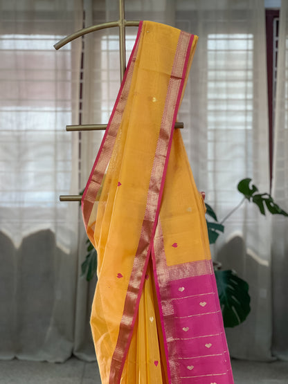 Yellow Maheshwari Silk Cotton Saree