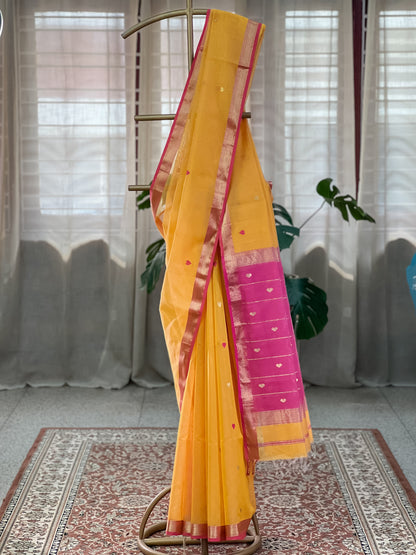 Yellow Maheshwari Silk Cotton Saree