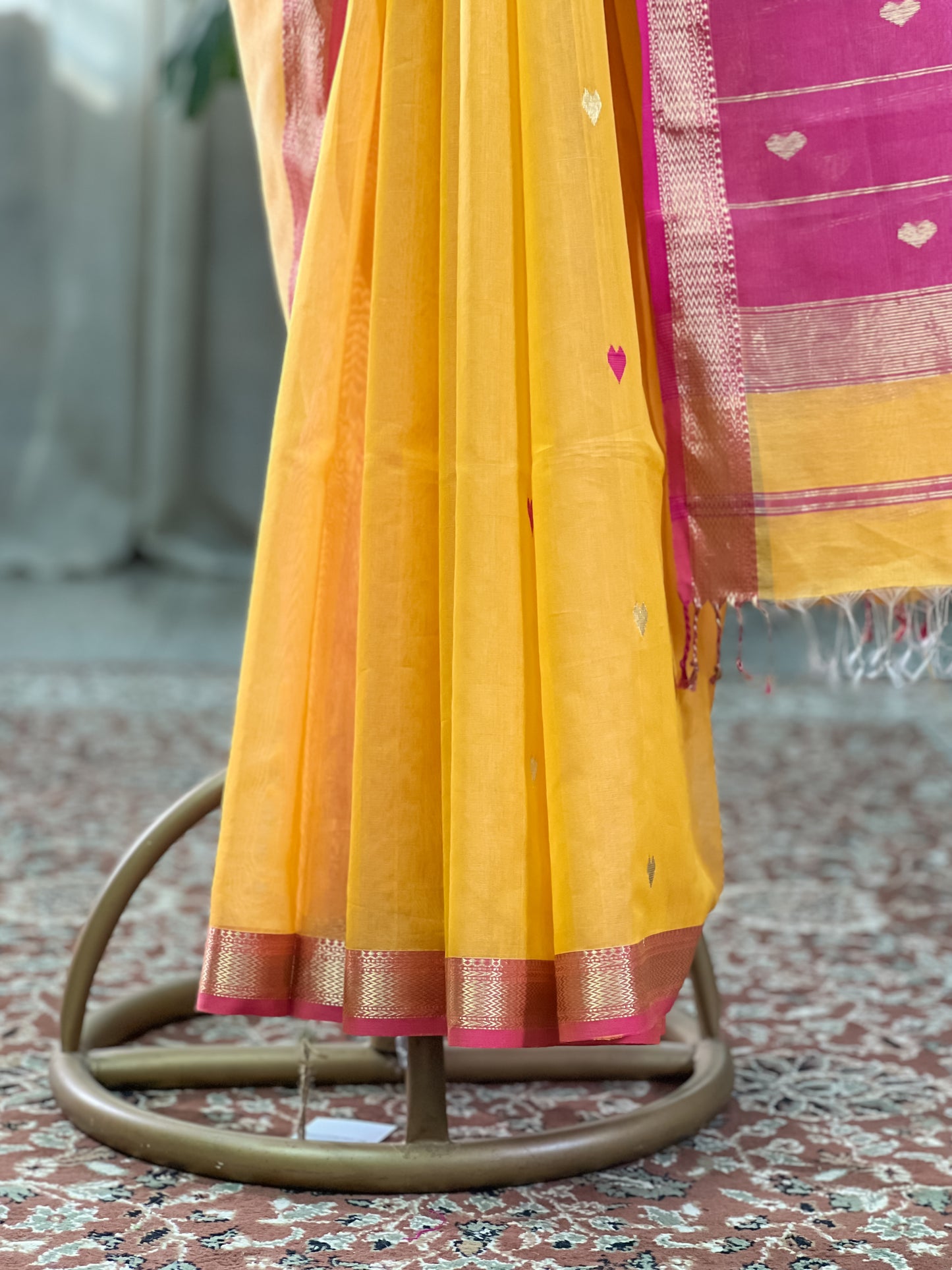 Yellow Maheshwari Silk Cotton Saree