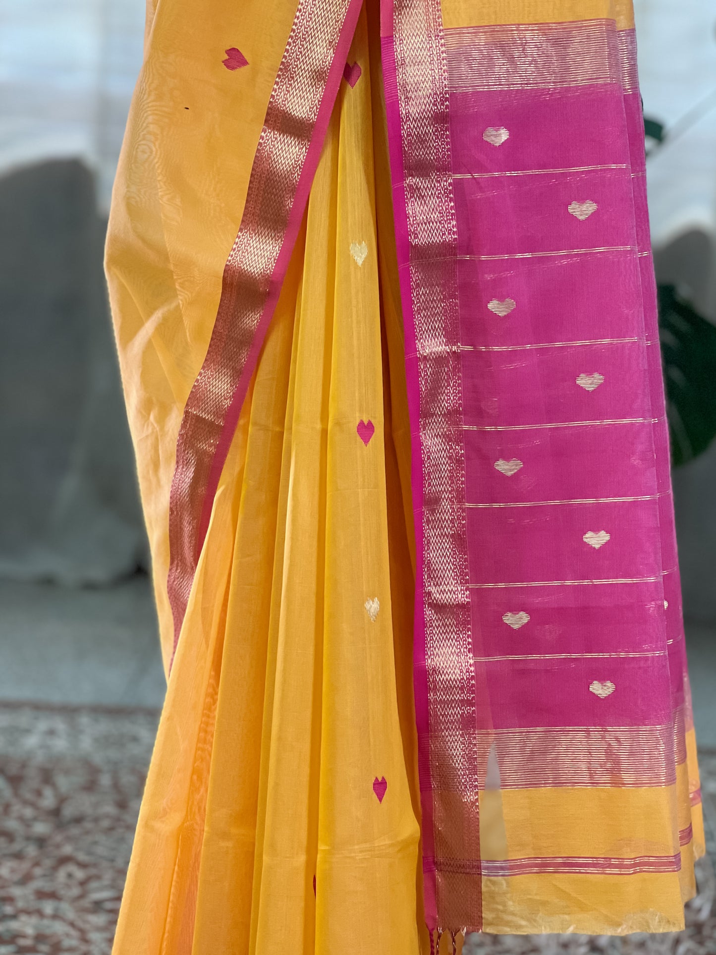 Yellow Maheshwari Silk Cotton Saree